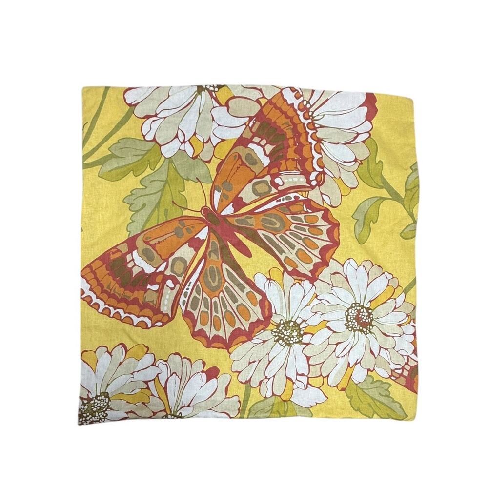 Pottery Barn Butterfly Garden Pillow Cover Yellow Linen Cotton Floral 24x24 NEW - Picture 2 of 8
